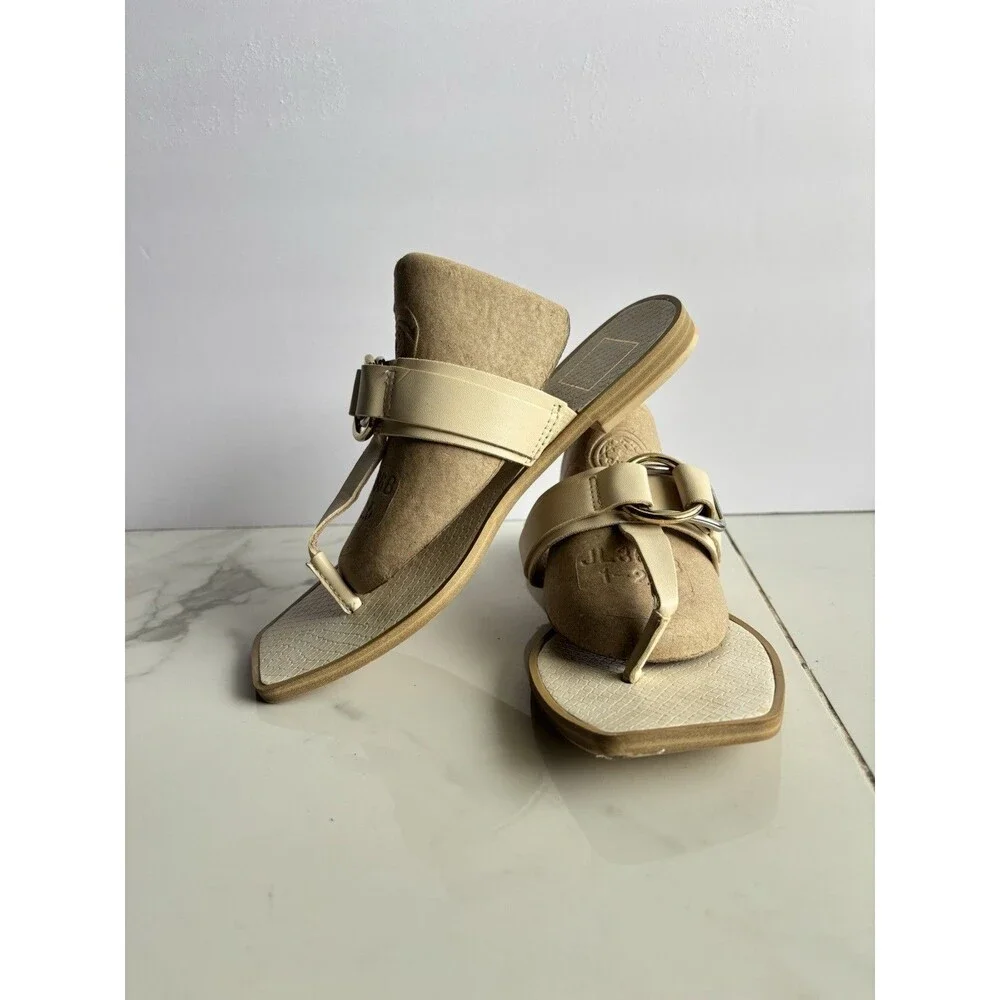 Dolce Vita Ilene Sandals Womens 8.5 Cream Off White Buckle Square Thong Slide